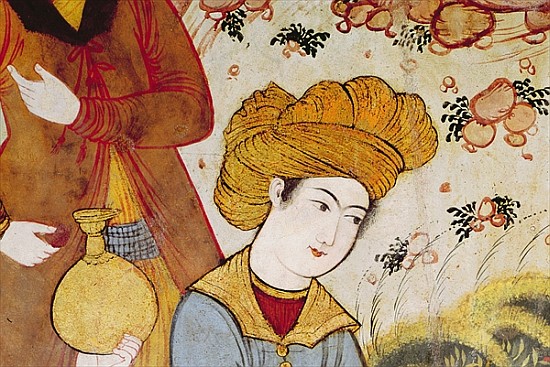 Shah Abbas I (1588-1629) and a Courtier offering fruit and drink (detail of 155563 depicting the hea à École persane
