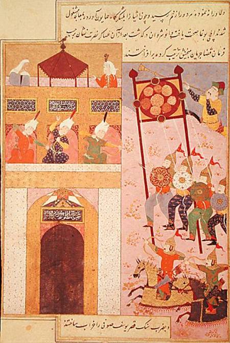 Tamerlane (1336-1405) Besieging Urganj, from the Zafarnama of Shaval ad-Din, copied by Murshid al At à École persane