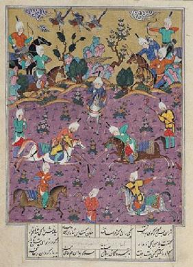 Ms D-184 fol.140a Siavosh Playing Polo with Afrasiab, from 'Firdawsi's Shahnama'