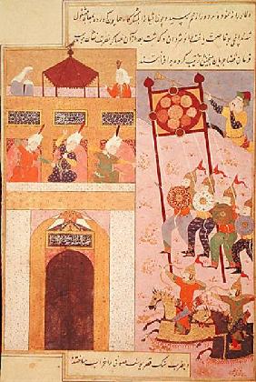 Tamerlane (1336-1405) Besieging Urganj, from the Zafarnama of Shaval ad-Din, copied by Murshid al At
