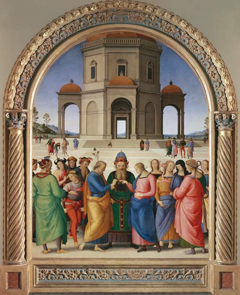 le mariage mystique. La Sainte vierge, autour de 1500. à Pierto di Cristoforo Vanucci (alias Perugino ou le Perugin)