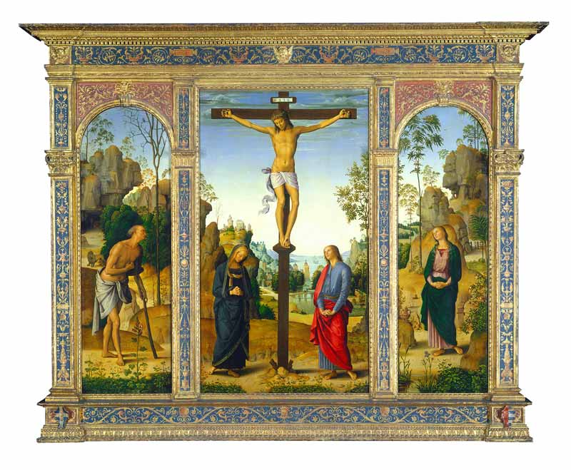 Die Kreuzigung mit Jungfrau, Saint John, Saint Jerome und Saint Mary Magdalene à Pierto di Cristoforo Vanucci (alias Perugino ou le Perugin)