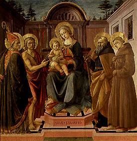 Marie avec l'enfant, umné  le Saint Zeno, Jean Baptiste, Antoine Abbas et François à Pesellino Francesco di Stefano