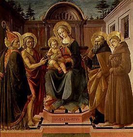 Marie avec l'enfant, umné  le Saint Zeno, Jean Baptiste, Antoine Abbas et François