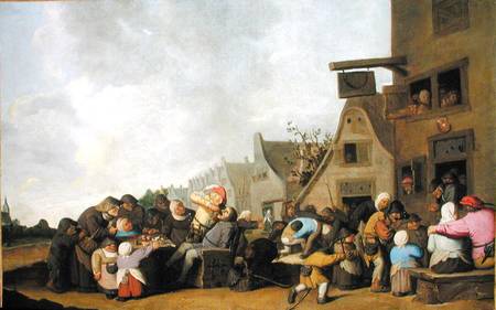 A Village Scene with a Dentist Pulling Teeth and Peasants Fighting Outside a Tavern à Peter de Bloot