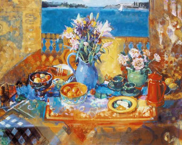 The Balcony Table (oil on canvas)  à Peter  Graham