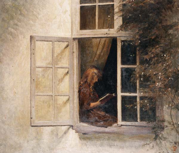 Lesendes Mädchen am Fenster. à Peter Ilstedt