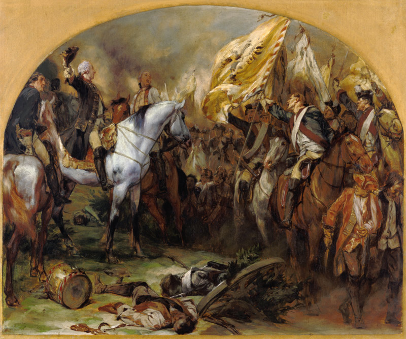 Die Siegesparade der preußischen Truppen vor Friedrich dem Großen nach der Schlacht bei Hohenfriedbe à Peter Janssen