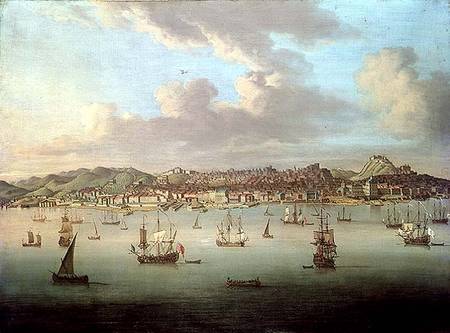 The British Fleet Sailing into Lisbon Harbour à Peter Monamy