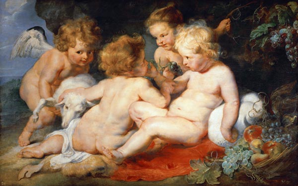 Das Christkind mit dem Johannes-Knaben und zwei Engeln à Peter Paul Rubens
