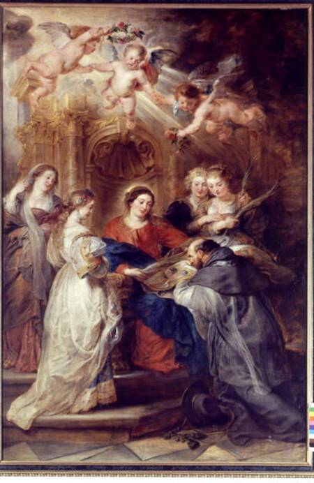 St. Ildefonso Altarpiece, central panel depicting the Virgin Mary Presenting a Liturgical Robe to St à Peter Paul Rubens