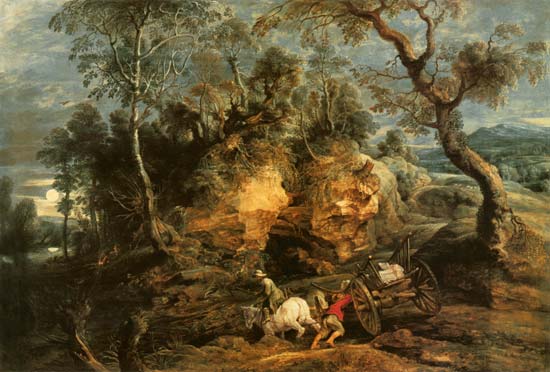 Landscape with stone carriers à Peter Paul Rubens