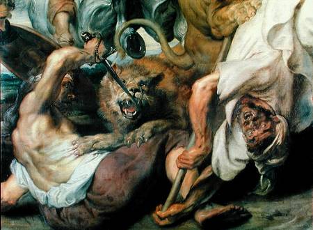 Lion Hunt, detail of two men and a lion à Peter Paul Rubens