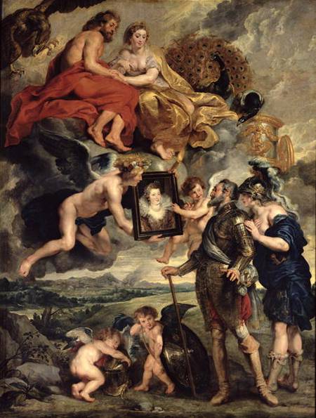 The Medici Cycle: Henri IV (1553-1610) Receiving the Portrait of Marie de Medici (1573-1642) à Peter Paul Rubens
