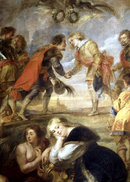 The Meeting of Ferdinand II (1578-1637) and his son the Cardinal Infante Ferdinand before the battle à Peter Paul Rubens
