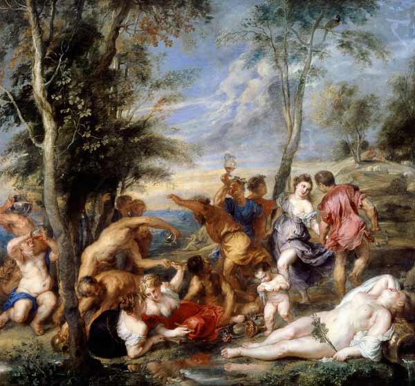 The Andrians, a free copy after Titian à Peter Paul Rubens