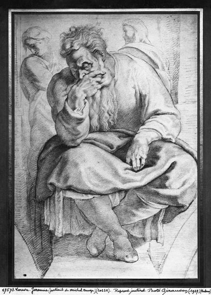 The Prophet Jeremiah, after Michangelo Buonarroti (pierre noire & red chalk on paper) à Peter Paul Rubens