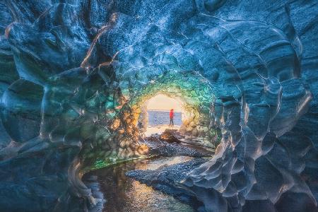 Frozen stream in the melting glacier