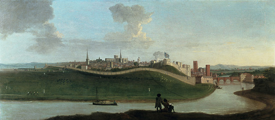 View of Chester, With Two Figures By The River In The Foreground à Peter Tillemans