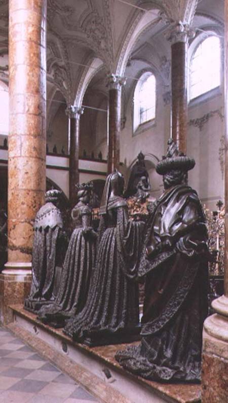 Tomb of Maximilian I (1459-1519) view of four bronze figures of mourners, possibly ancestors, relati à Peter Vischer