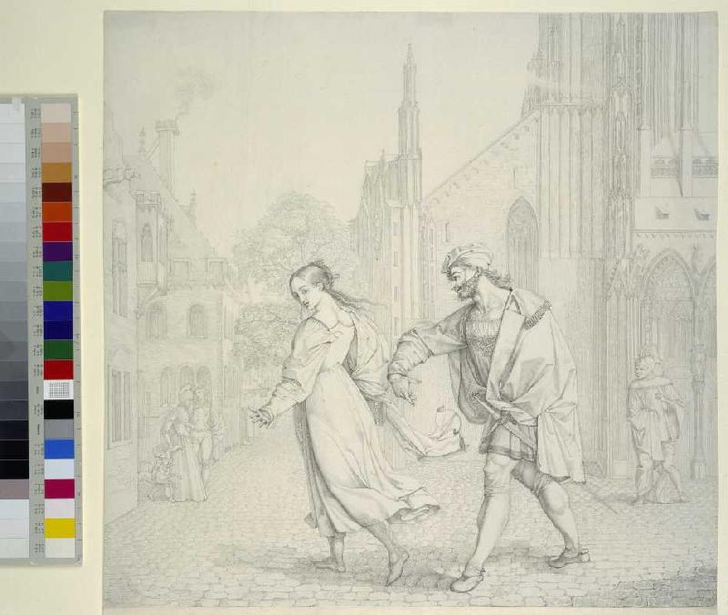 Szene am Ausgang der Kirche (Illustration zu Goethes Faust) à Peter von Cornelius