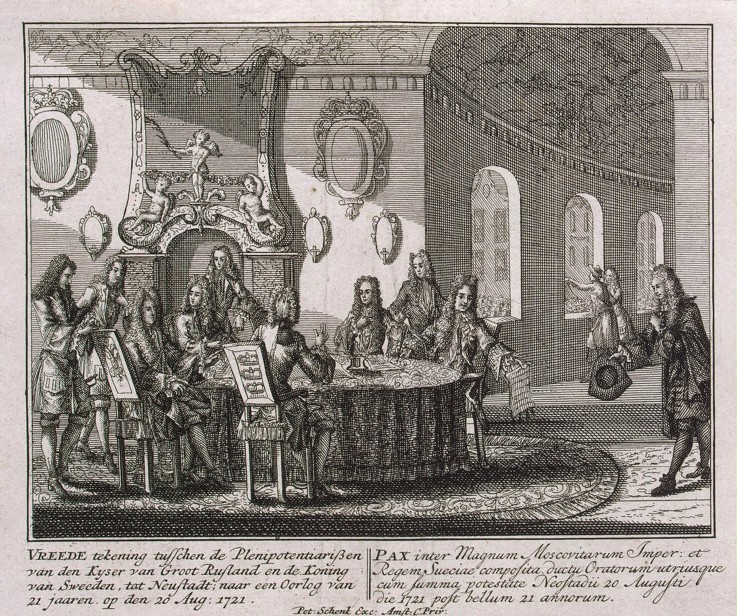 Conclusion of the Peace Treaty of Nystad on 20 August 1721 à Petrus Schenk