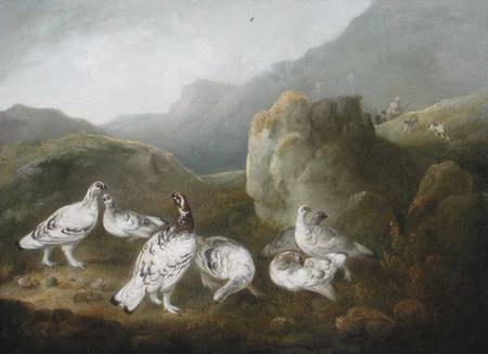 Ptarmigan in a Mountainous Landscape with Sportsmen and Dogs Beyond à Philip Reinagle