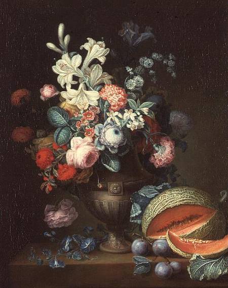 Still life of flowers in a classical vase with a cut melon, 1768 (one of a pair à Philippe Parpette