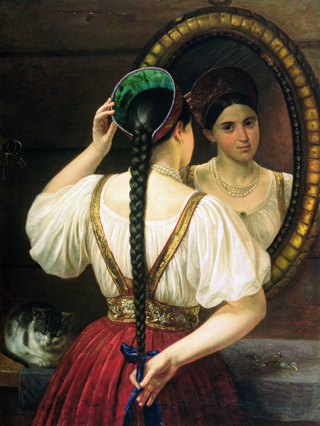 A girl at the mirror à Philipp Osipovich Budkin