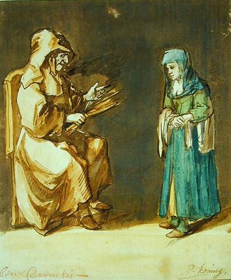 Brother Cornelis disguised as a Nun and a Penitent Woman (pen and brush and w/c on paper) à Philips Koninck