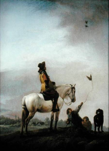 Gentleman on a Horse Watching a Falconer à Philips Wouverman