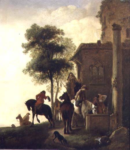 Travellers Watering Their Horses Outside an Inn à Philips Wouverman
