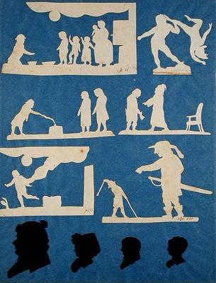 Various Scenes, David and Goliath and four Profiles (collage on paper) à Phillip Otto Runge
