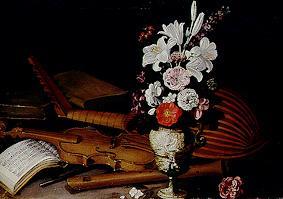 nature morte avec des fleurs et l'instrument de musique à Pier Francesco Cittadini