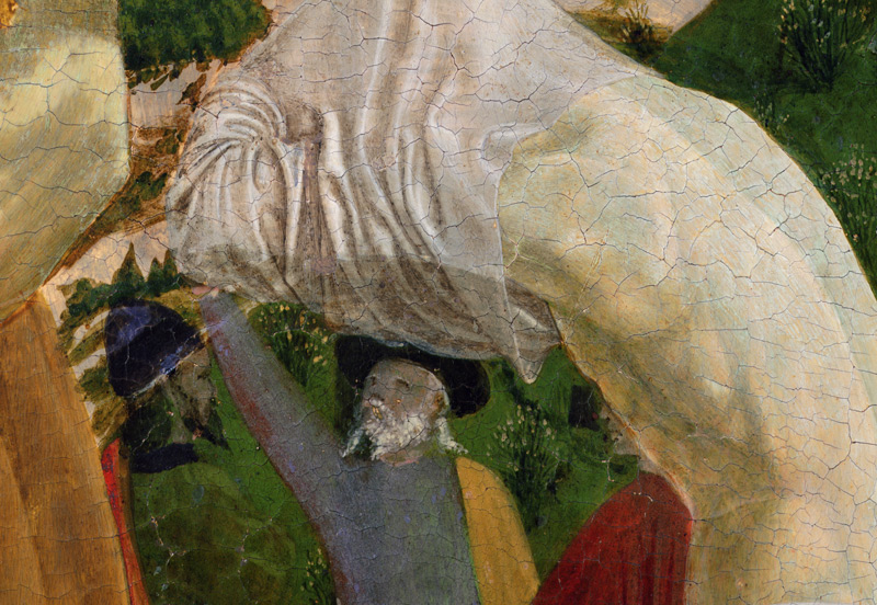 Baptism of Christ, detail of right hand section depicting a man preparing himself for baptism à Piero della Francesca
