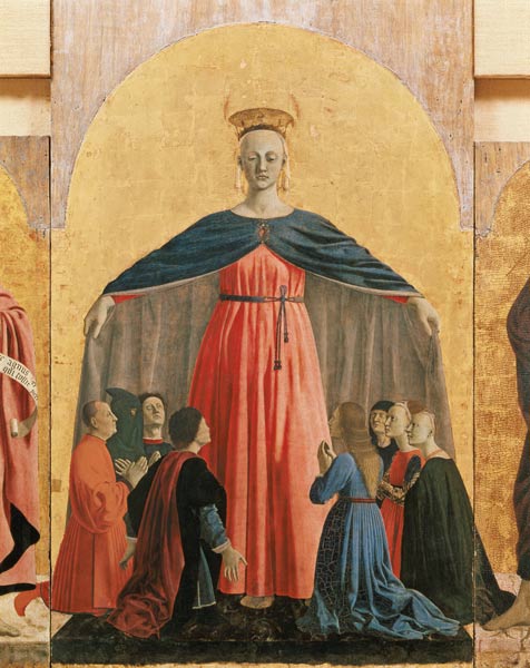 The Madonna of Mercy, central panel from the Misericordia altarpiece à Piero della Francesca