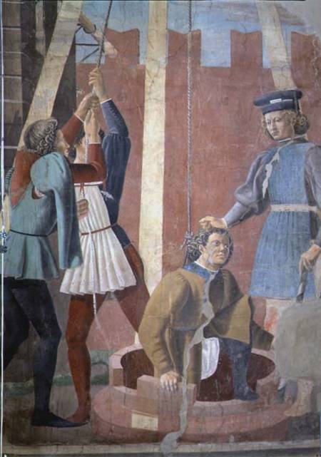 The Legend of the True Cross, the Torture of the Jew, detail of Judas being Drawn from the Well à Piero della Francesca