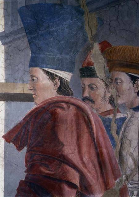 The Legend of the True Cross, the Verification of the True Cross, detail of three male attendants à Piero della Francesca