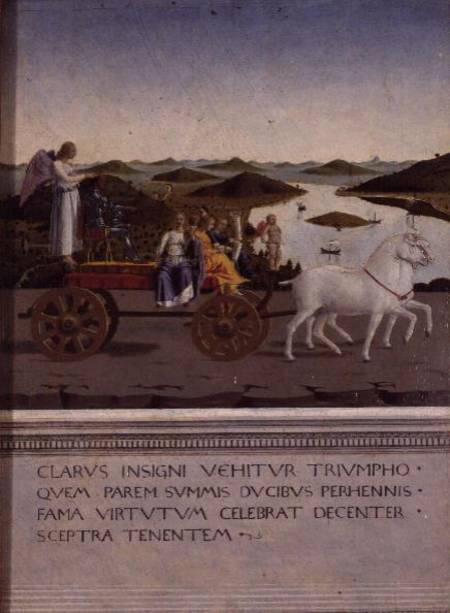 Triumph of Federigo da Montefeltro, Duke of Urbino; Federigo and the four Cardinal Virtues in a triu à Piero della Francesca