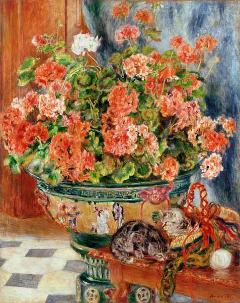Geraniums and Cats à Pierre-Auguste Renoir