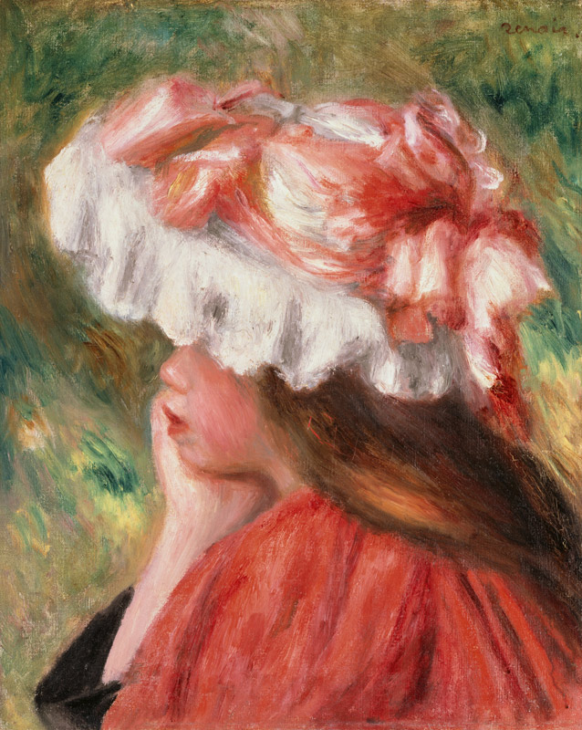 Junge Frau mit rotem Hut à Pierre-Auguste Renoir