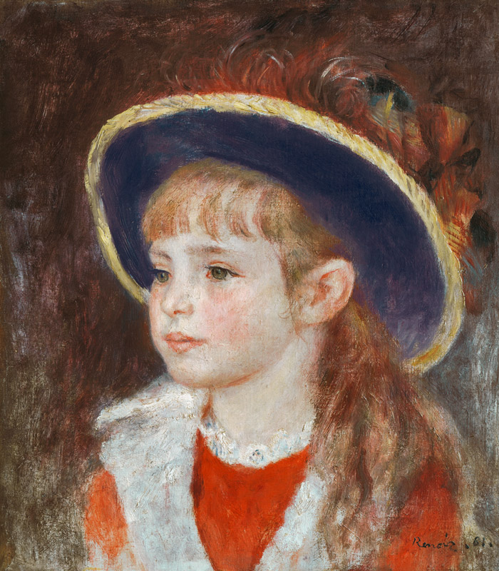 Portrait of a Young Girl in a Blue Hat à Pierre-Auguste Renoir