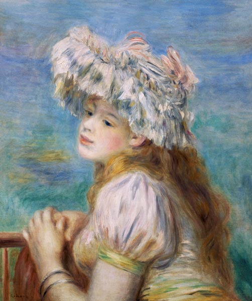 Portrait of a young woman in a lace hat à Pierre-Auguste Renoir