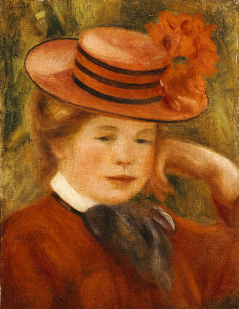 A Young Girl With A Red Hat à Pierre-Auguste Renoir