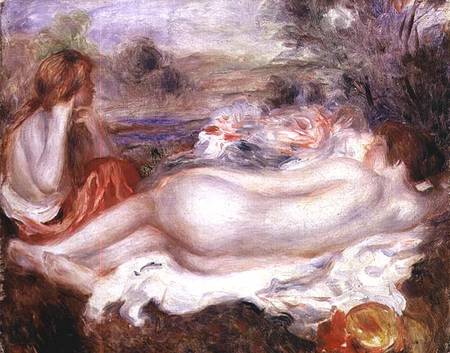 Bather reclining and a young girl doing her hair à Pierre-Auguste Renoir