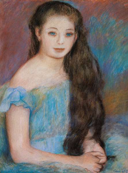 fille aux cheveux noirs avec des yeux bleus à Pierre-Auguste Renoir