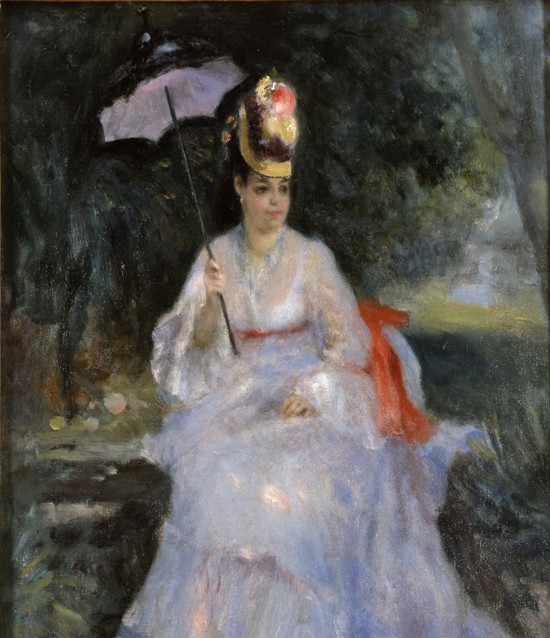Woman with a parasol sitting in a garden à Pierre-Auguste Renoir