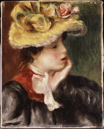Head of a Girl with a Yellow Hat à Pierre-Auguste Renoir