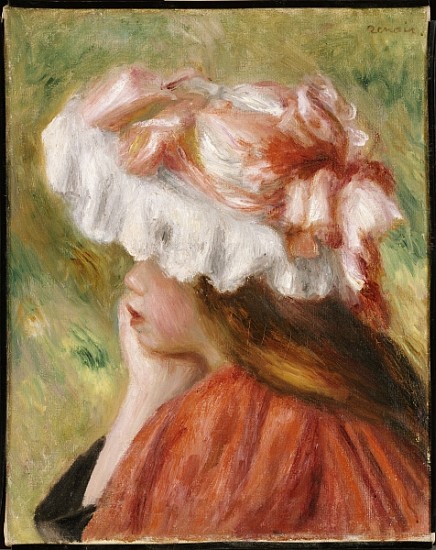 Head of a Young Girl in a Red Hat à Pierre-Auguste Renoir