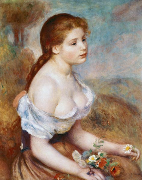 Junges Mädchen mit Gänseblümchen à Pierre-Auguste Renoir